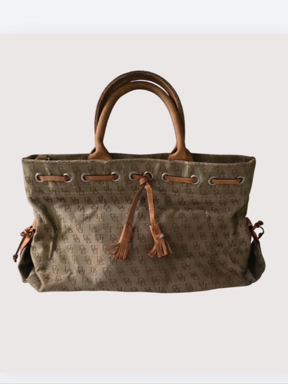 Vintage Dooney & Bourke Brown Canvas Leather Trim Monogram Handbag